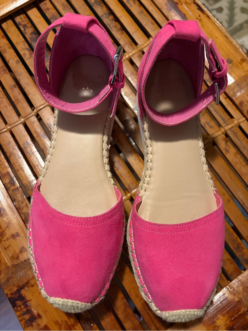 crown & ivy Hot Pink Suede Espadrille Ankle-Strap Flats